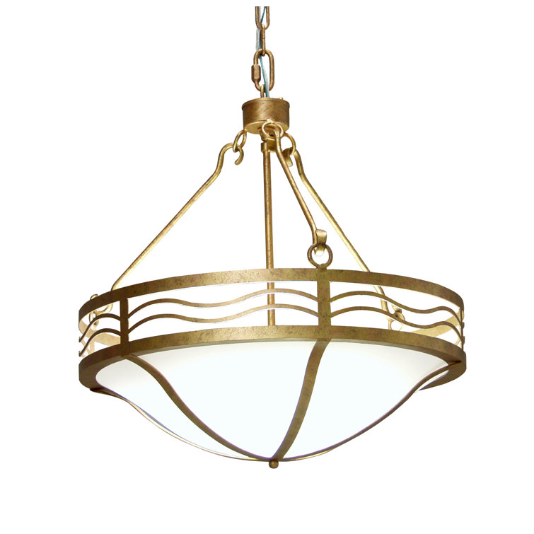 White and Gold 3-Light Glass Bowl Pendant