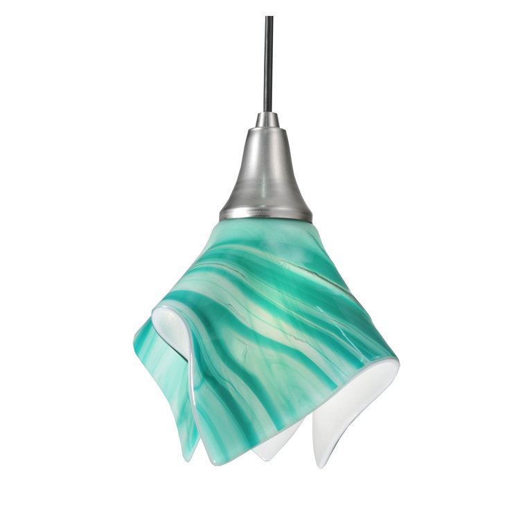 Contemporary Brushed Nickel 14'' Mini Island Pendant with Colorful Glass Shade