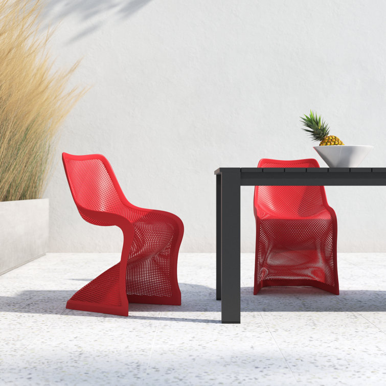 Red S-Shaped UV Resistant Plastic Outdoor Dining Chair