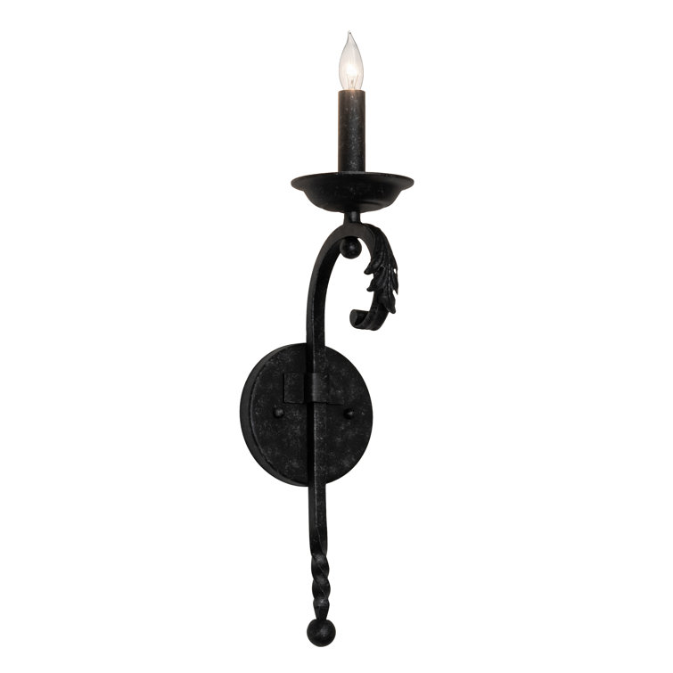 Black Steel 1-Light Candle Wall Sconce