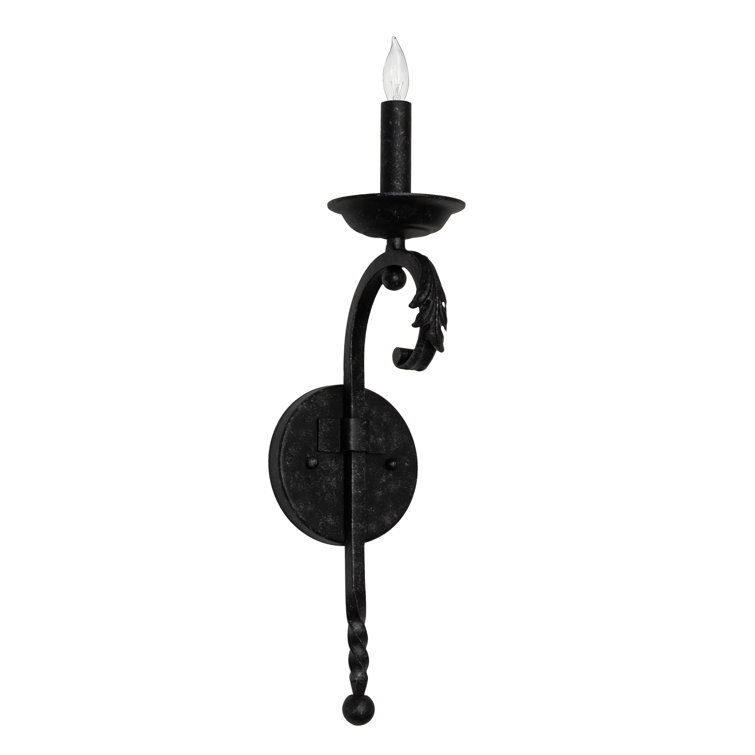 Black Steel 1-Light Candle Wall Sconce