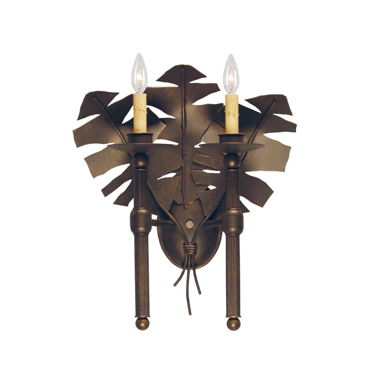 Gilded Tobacco Leaf Accents 2-Light Wall Sconce