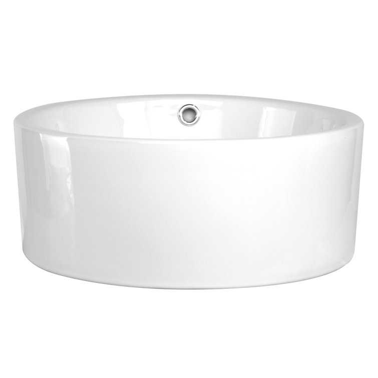 Sutherland 16" White Ceramic Round Vessel Sink with Overflow