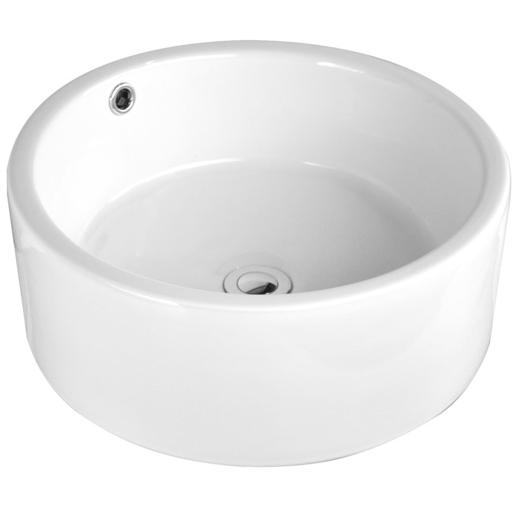 Sutherland 16" White Ceramic Round Vessel Sink with Overflow