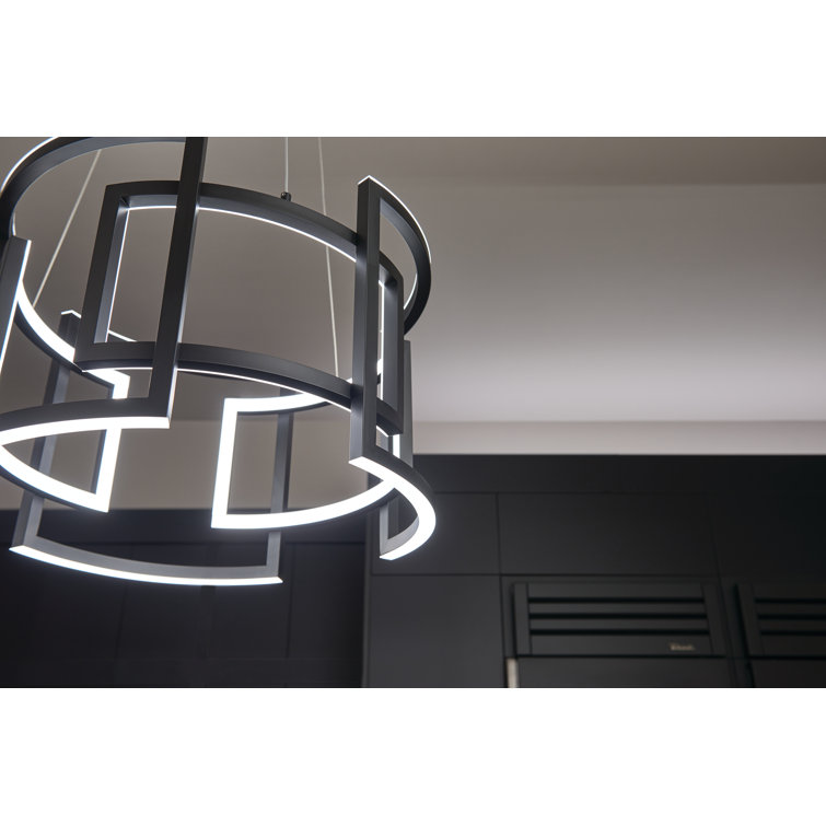 Elan Melko 9-Light Black LED Drum Chandelier with White Polycarbonate Shade
