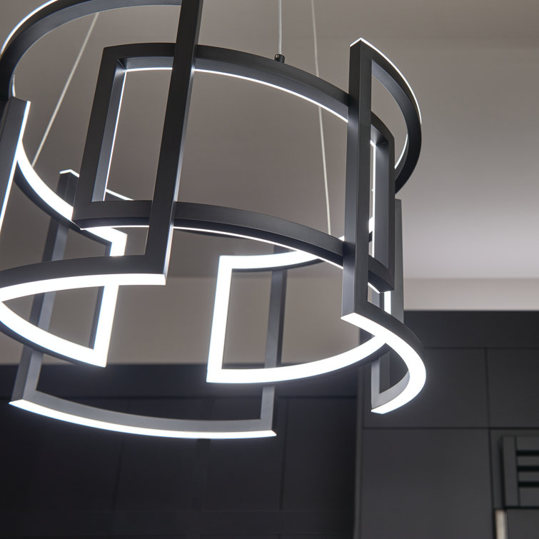 Elan Melko 9-Light Black LED Drum Chandelier with White Polycarbonate Shade
