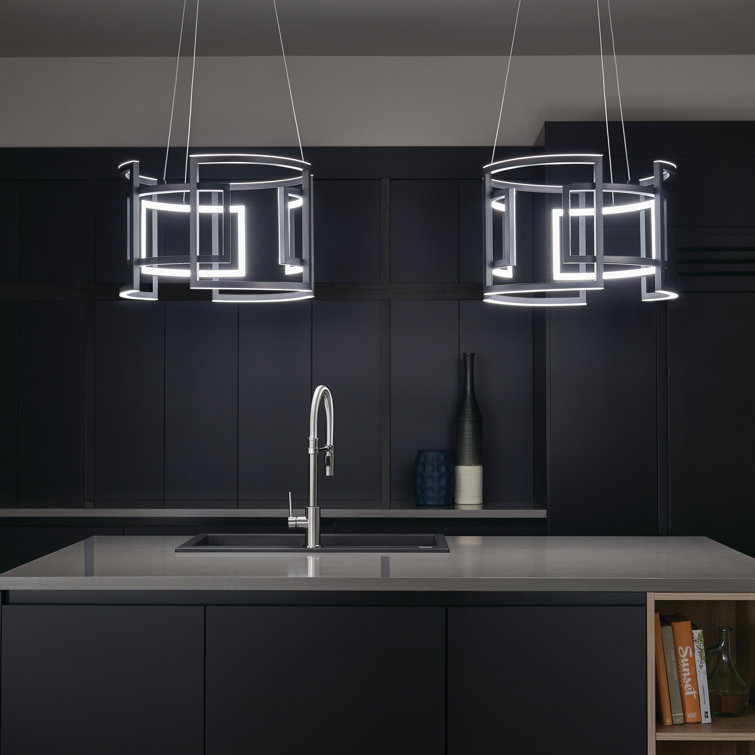Black Glass LED Drum Chandelier with Polycarbonate Shade