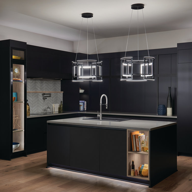 Black Glass LED Drum Chandelier with Polycarbonate Shade