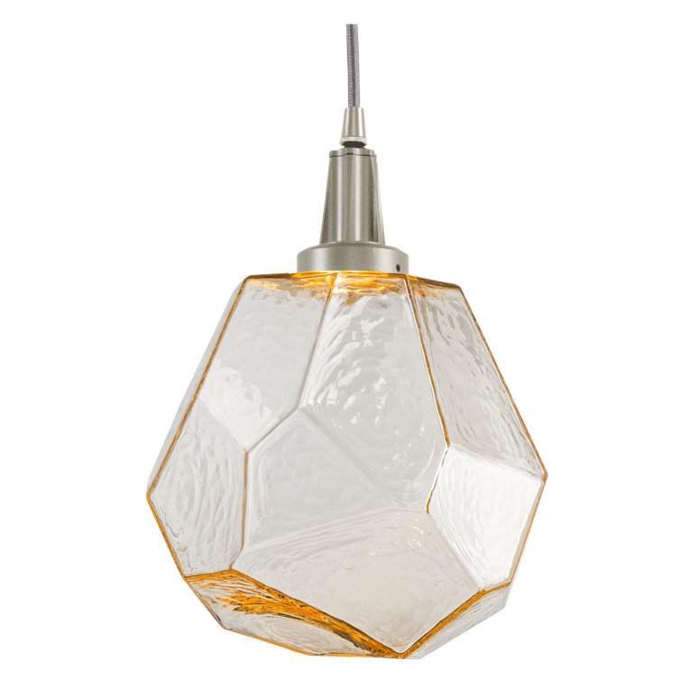 Amber Glass Gem LED Pendant in Flat Bronze
