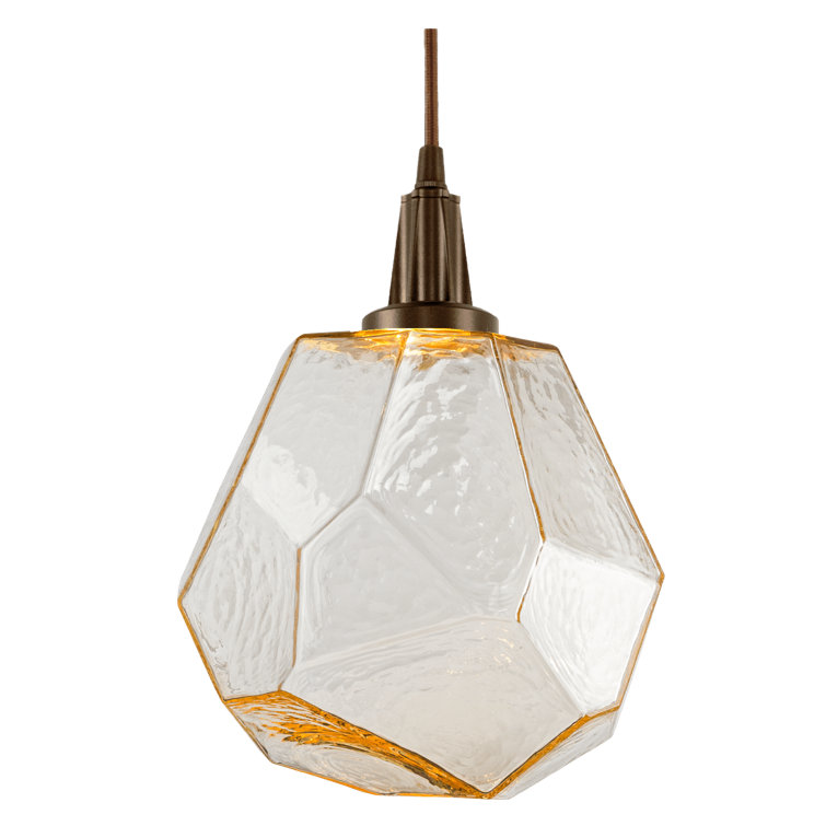 Amber Glass Gem LED Pendant in Flat Bronze