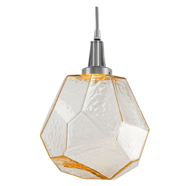 Amber Glass Gem LED Pendant in Flat Bronze