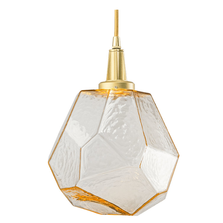 Amber Glass Gem LED Pendant in Flat Bronze