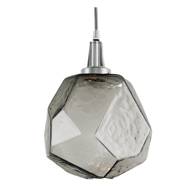 Gem LED Geometric Pendant in Metallic Beige Silver with Smoke Shade