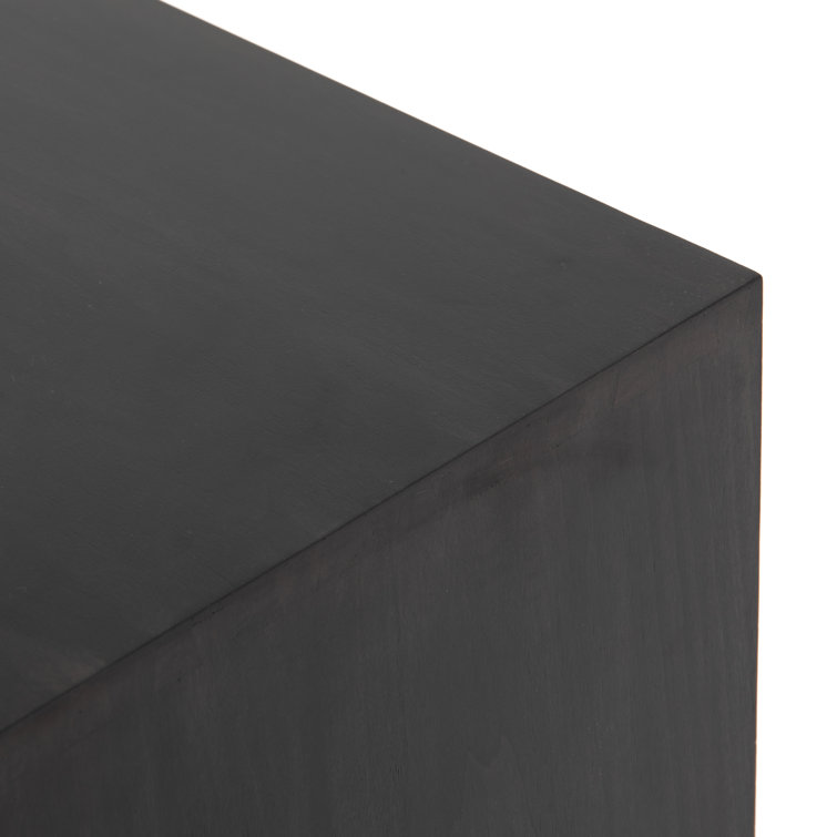 Contemporary Black Washed Poplar 4-Drawer Credenza with Toffee Leather Pulls