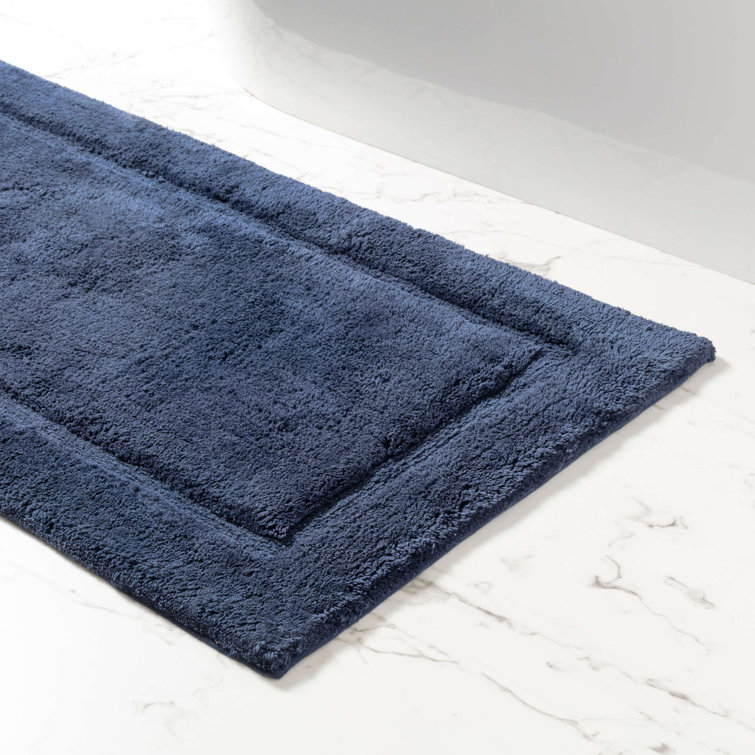 Indigo Cotton Plush Bath Rug with Decorative Border