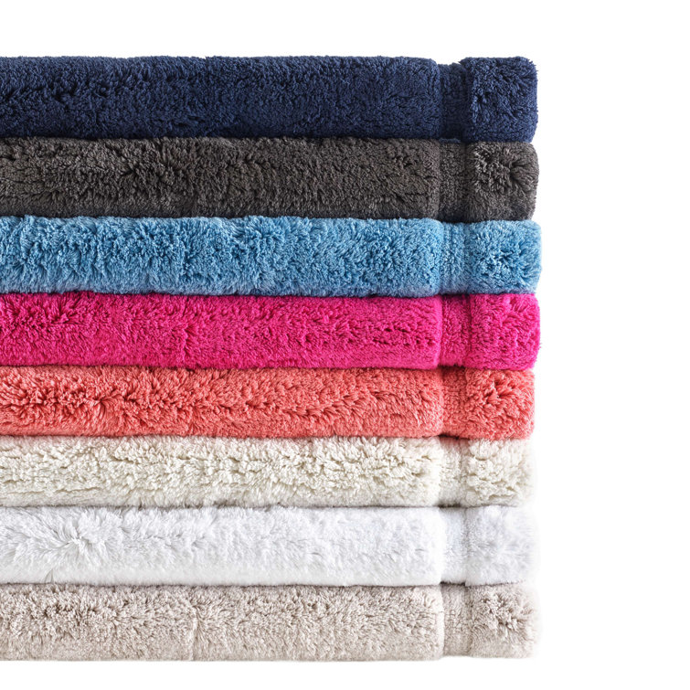 Coral Cotton Plush Bath Rug with Decorative Border