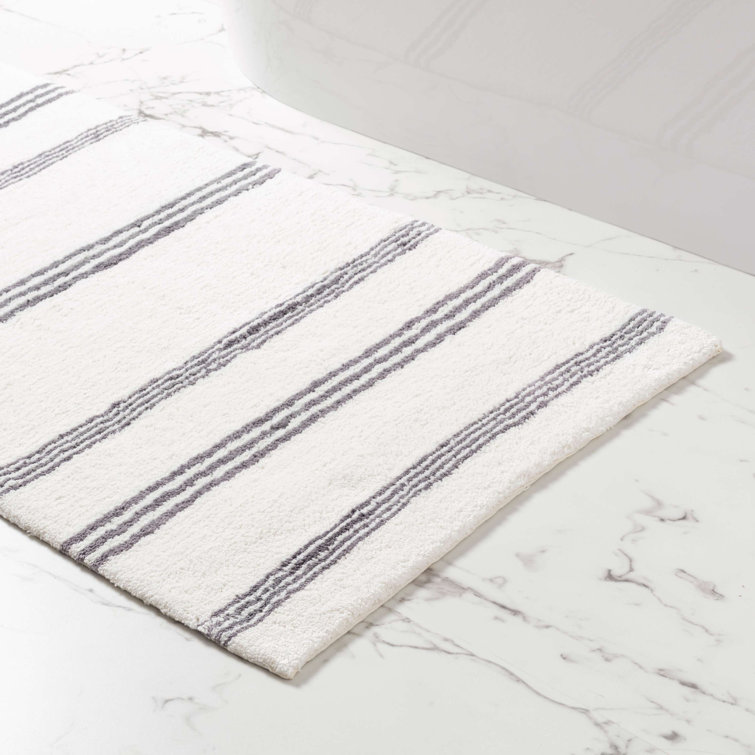 Grey and White Striped Cotton Bath Rug 20" x 30"