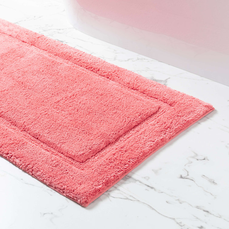 Coral Cotton Plush Bath Rug with Decorative Border