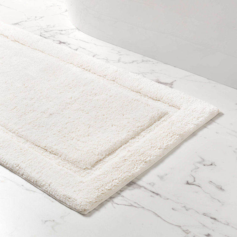 Coral Cotton Plush Bath Rug with Decorative Border