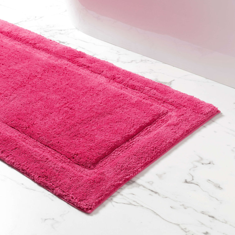 Fuchsia Cotton Plush Bath Rug with Decorative Border