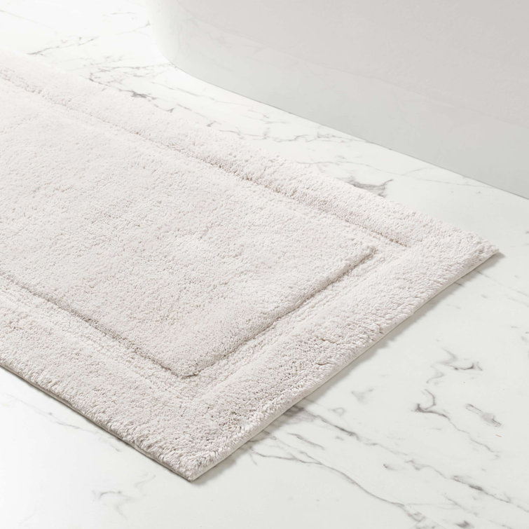 Coral Cotton Plush Bath Rug with Decorative Border