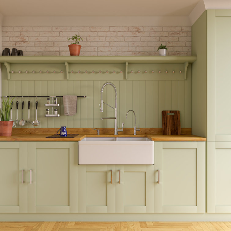 32'' White Double Bowl Fireclay Farmhouse Kitchen Sink