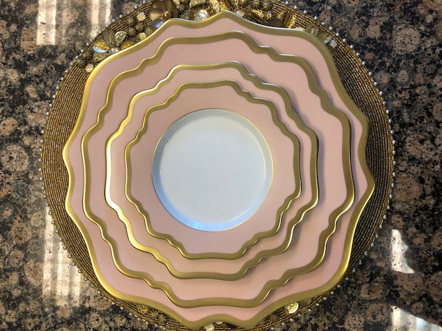 Hand-Painted Porcelain Pink and Gold Salad Plate