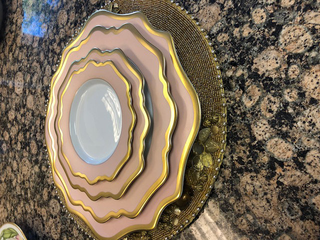 Hand-Painted Porcelain Pink and Gold Salad Plate
