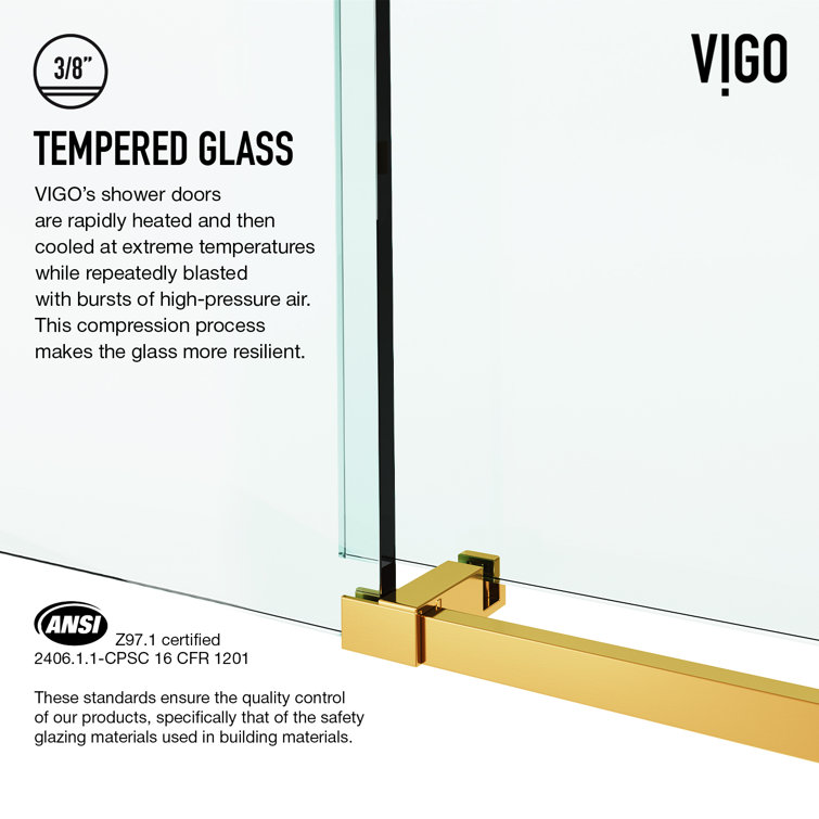 Elan E-Class 48" Black and Gold Frameless Sliding Shower Enclosure