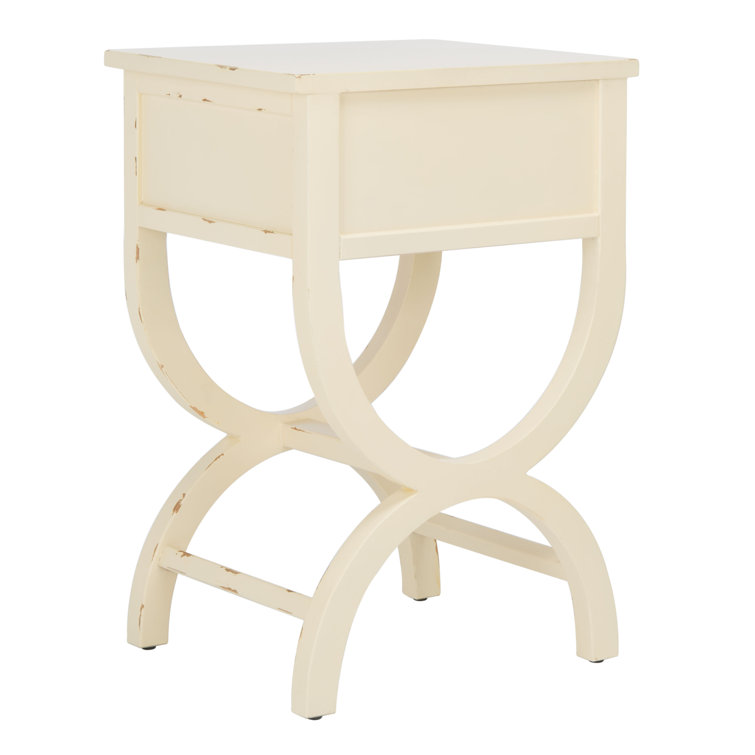 Vintage Cream Transitional Poplar End Table with Zinc Knob