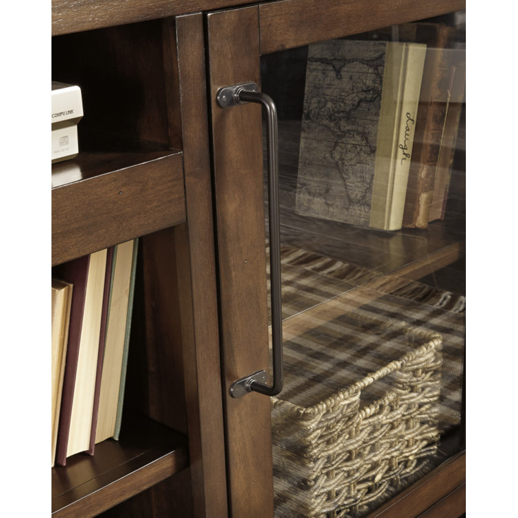 Brown Acacia Veneer TV Stand with Fireplace and Cabinets