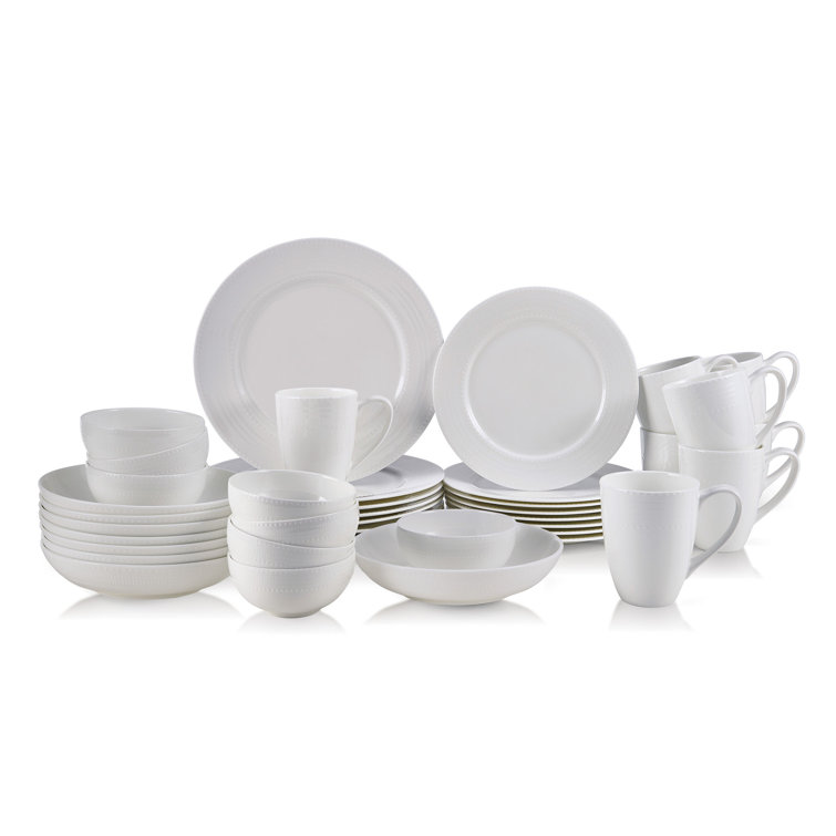 Annabel White Porcelain 40-Piece Dinnerware Set, Service for 8