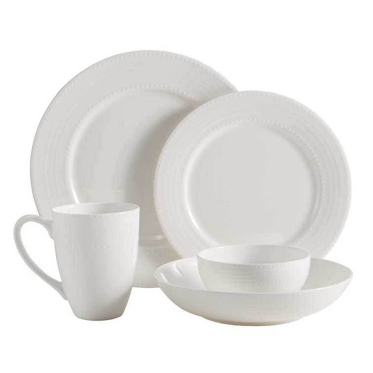 Annabel White Porcelain 40-Piece Dinnerware Set, Service for 8