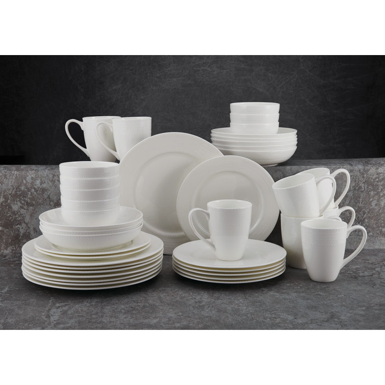 Annabel White Porcelain 40-Piece Dinnerware Set, Service for 8