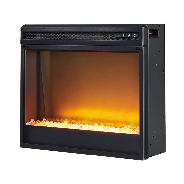 Brown Acacia Veneer TV Stand with Fireplace and Cabinets