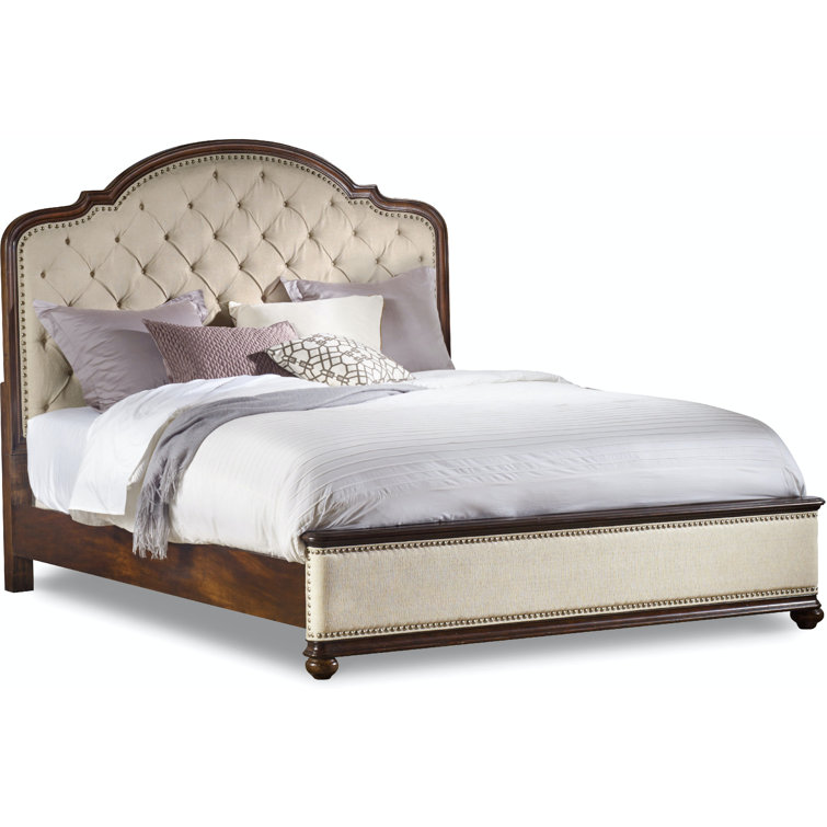 Kingston Traditional Beige King Upholstered Bed with Nailhead Trim
