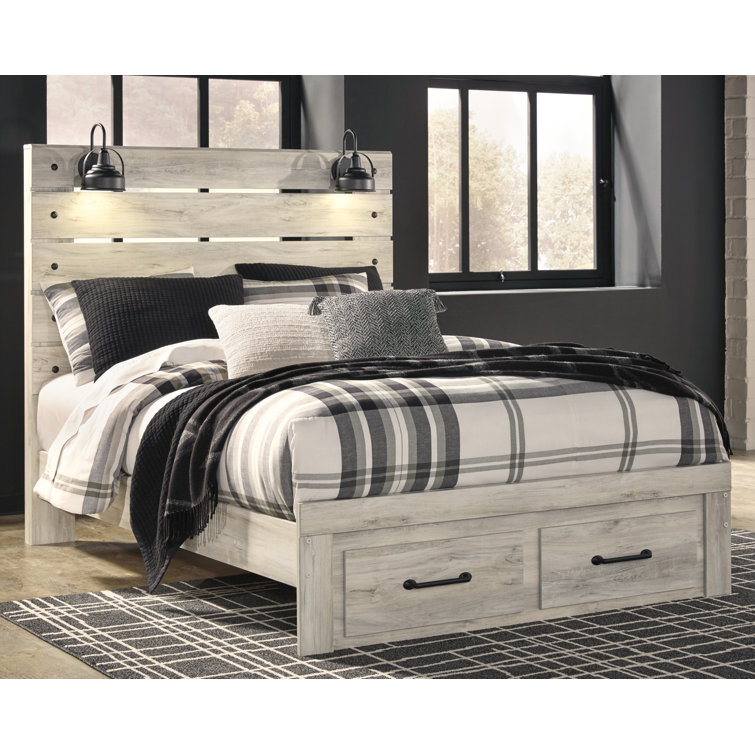 White Queen Upholstered Storage Bed with Headboard and Drawers