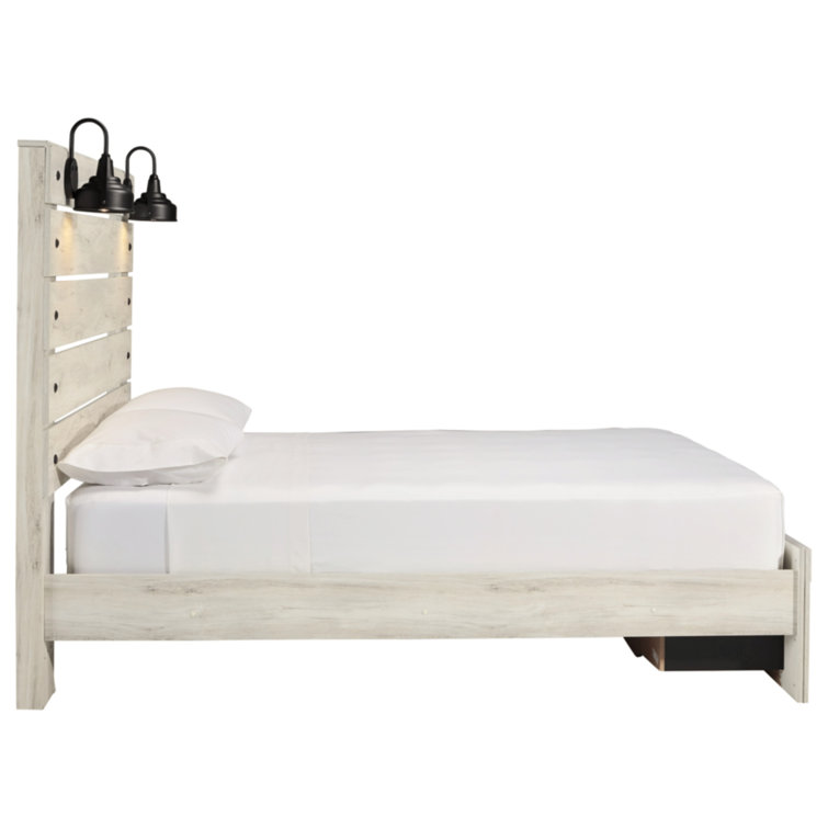White Queen Upholstered Storage Bed with Headboard and Drawers