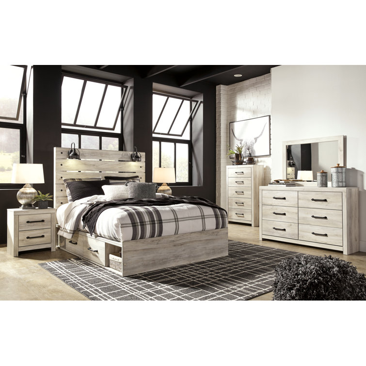 White Queen Upholstered Storage Bed with Headboard and Drawers