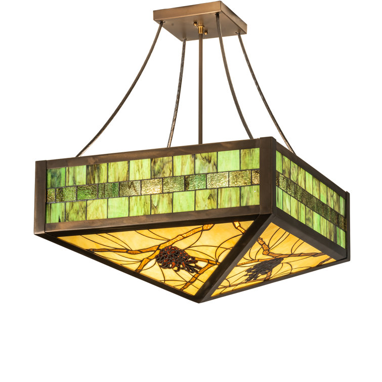 Mahogany Bronze 23" Semi-Flushmount with Green and Chocolate Glass