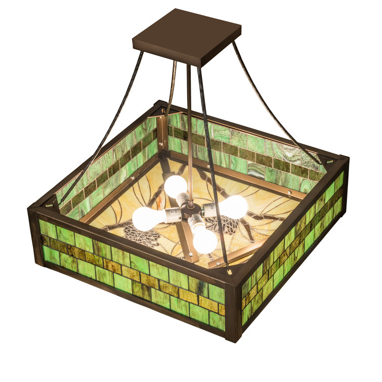 Mahogany Bronze 23" Semi-Flushmount with Green and Chocolate Glass