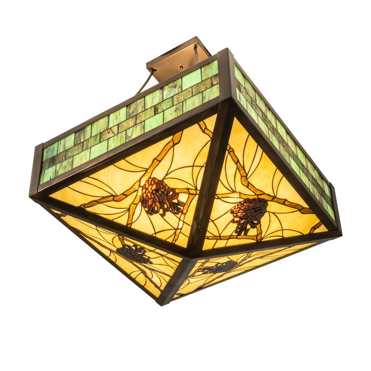 Mahogany Bronze 23" Semi-Flushmount with Green and Chocolate Glass
