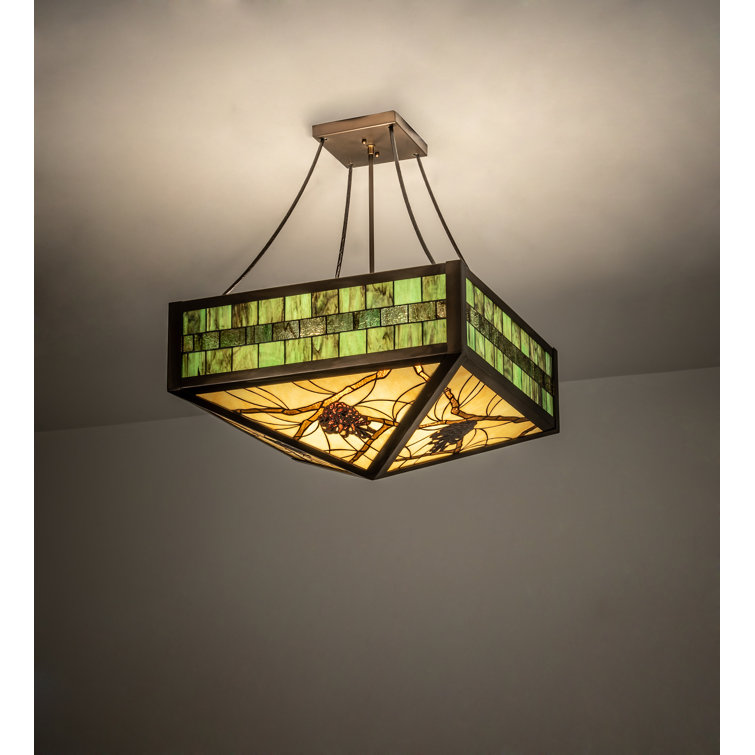 Mahogany Bronze 23" Semi-Flushmount with Green and Chocolate Glass