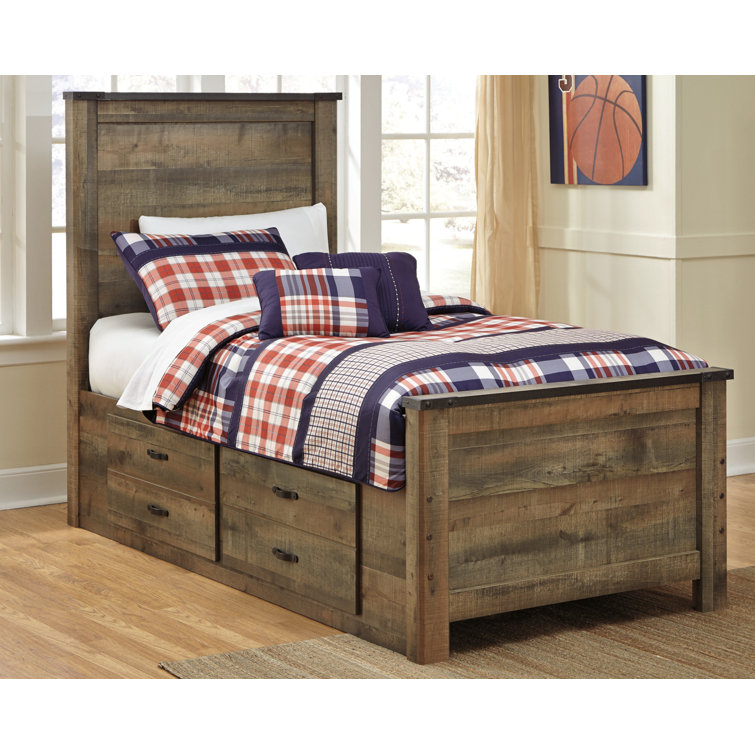Rustic Brown Twin Wood Bookcase Bed with Storage