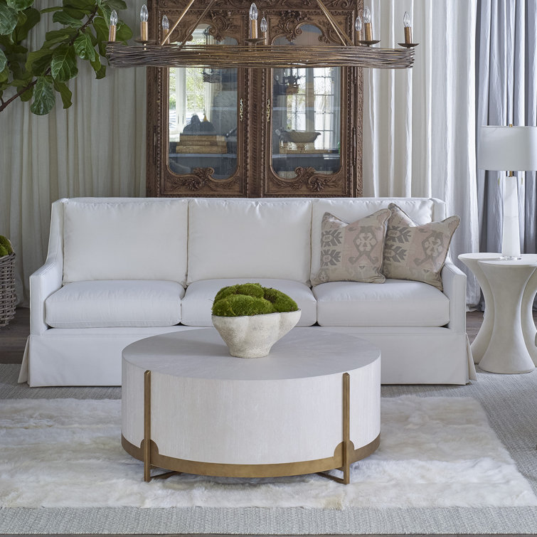 Clifton 48" Transitional Round Wood & Metal Coffee Table in Brown/White