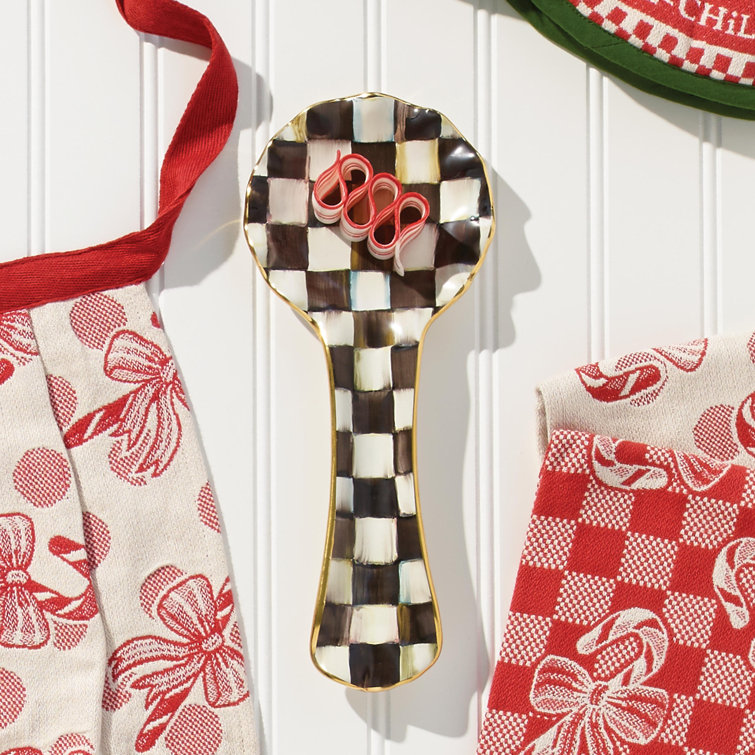 Courtly Check Hand-Painted Ceramic Spoon Rest with Gold-Lustre