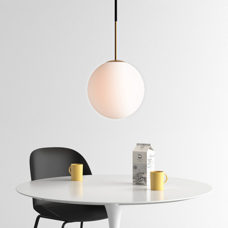 Vesper Satin Brass & Black Globe Pendant with Dimmable White Glass Shade