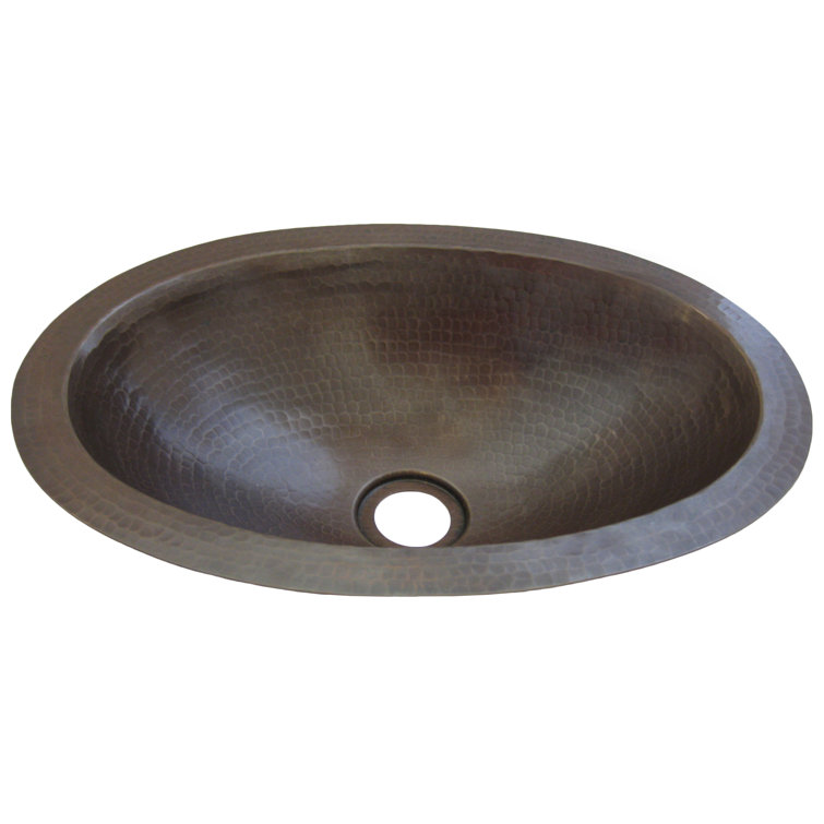 Antique Hammered Copper Oval Undermount Bathroom Sink