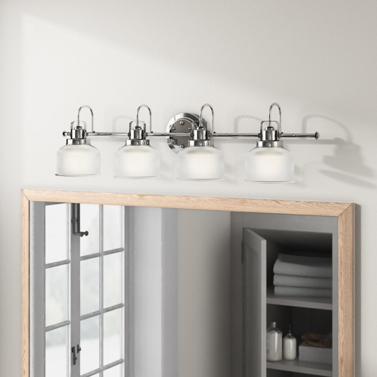 Archie Polished Chrome 4-Light Vintage Vanity Fixture with Double Prismatic Glass Shades