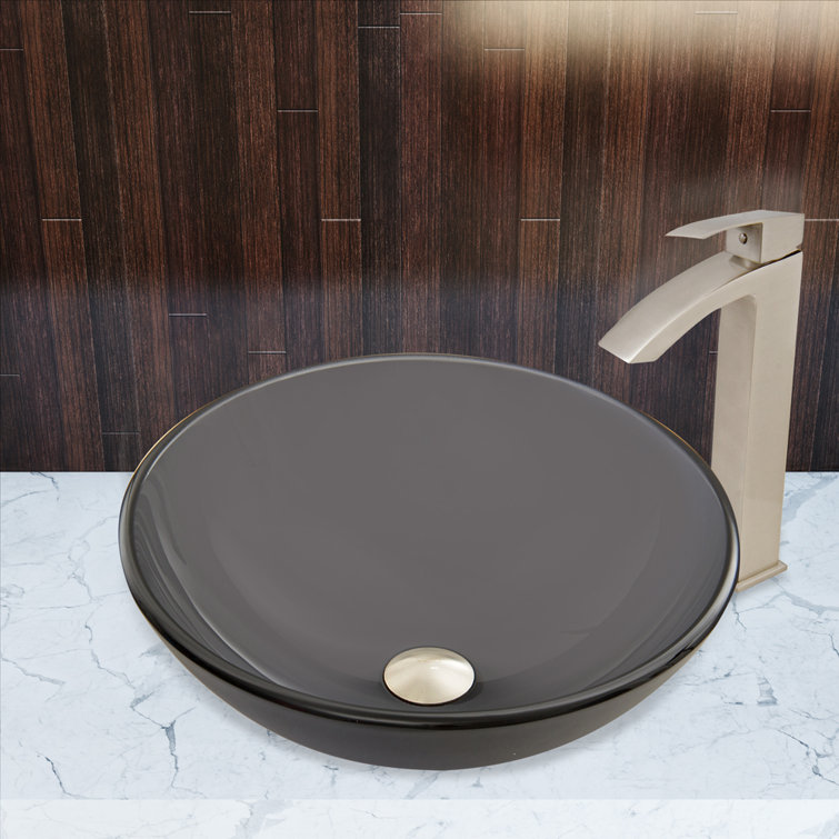 Simply Silver Round Glass Vessel Sink with Brushed Nickel Faucet